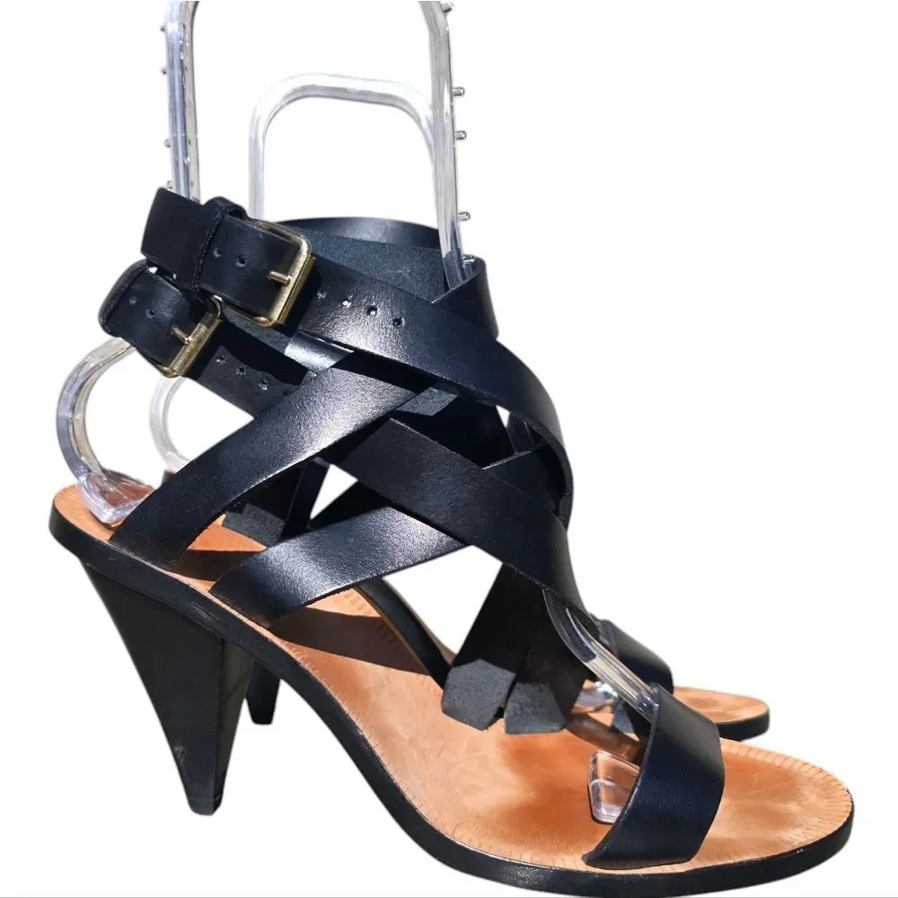 IRO Strappy Heeled‎ Black Leather Sandals Women's size 40 EU / US 8.5